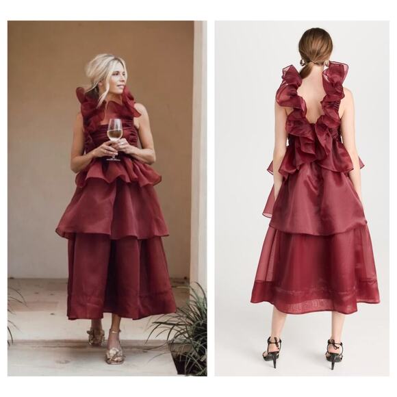 Aje Asra Pleated Frill Midi Dress Size AU/10, US/6 - Picture 2 of 10